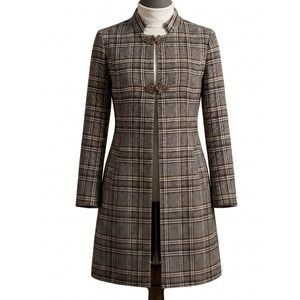 Carolina Belle Plaid Long Jacket Coat M Dark Academia Capsule Vintage Style
